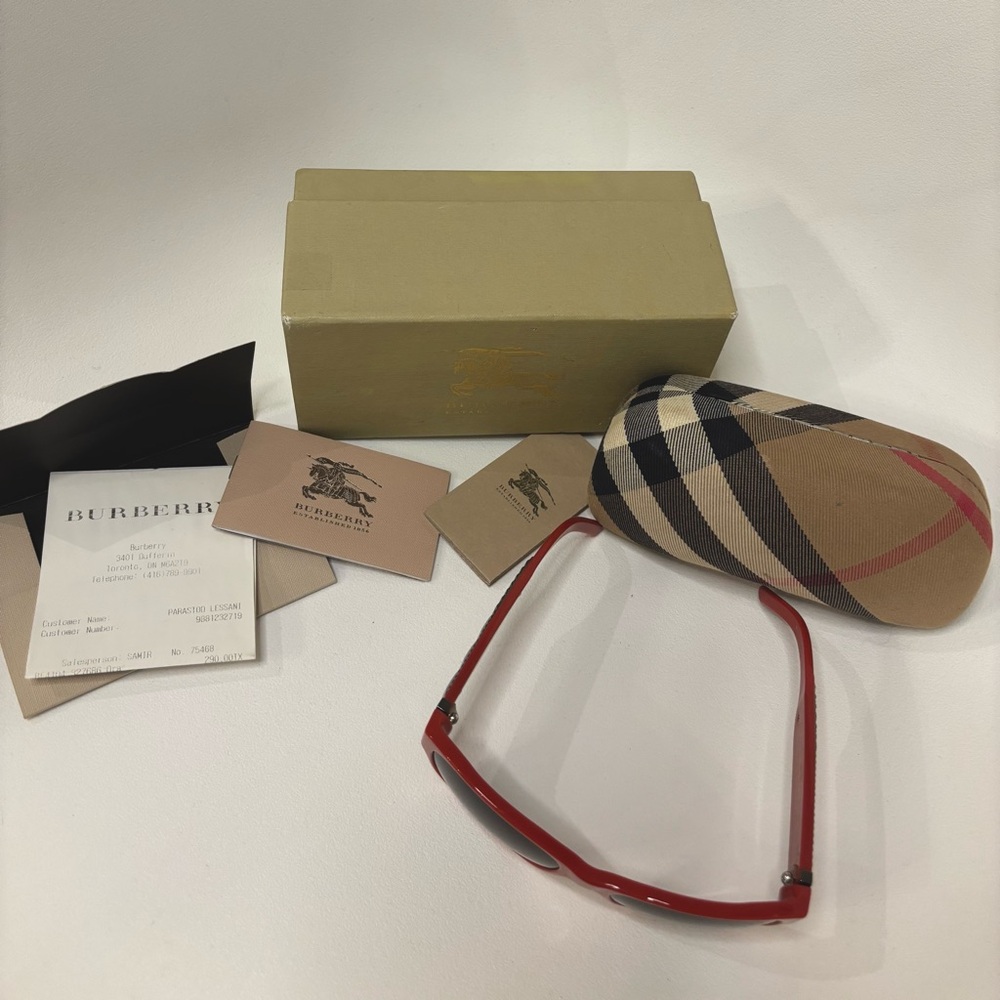 Burberry Red Sunglasses with Check Pattern Case